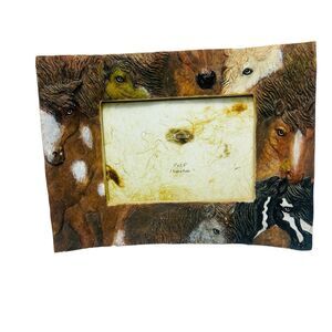 3D Horses Resin Picture Frame Western Rustic Equestrian Cabin 8X6.5 Holds 5X3.5"
